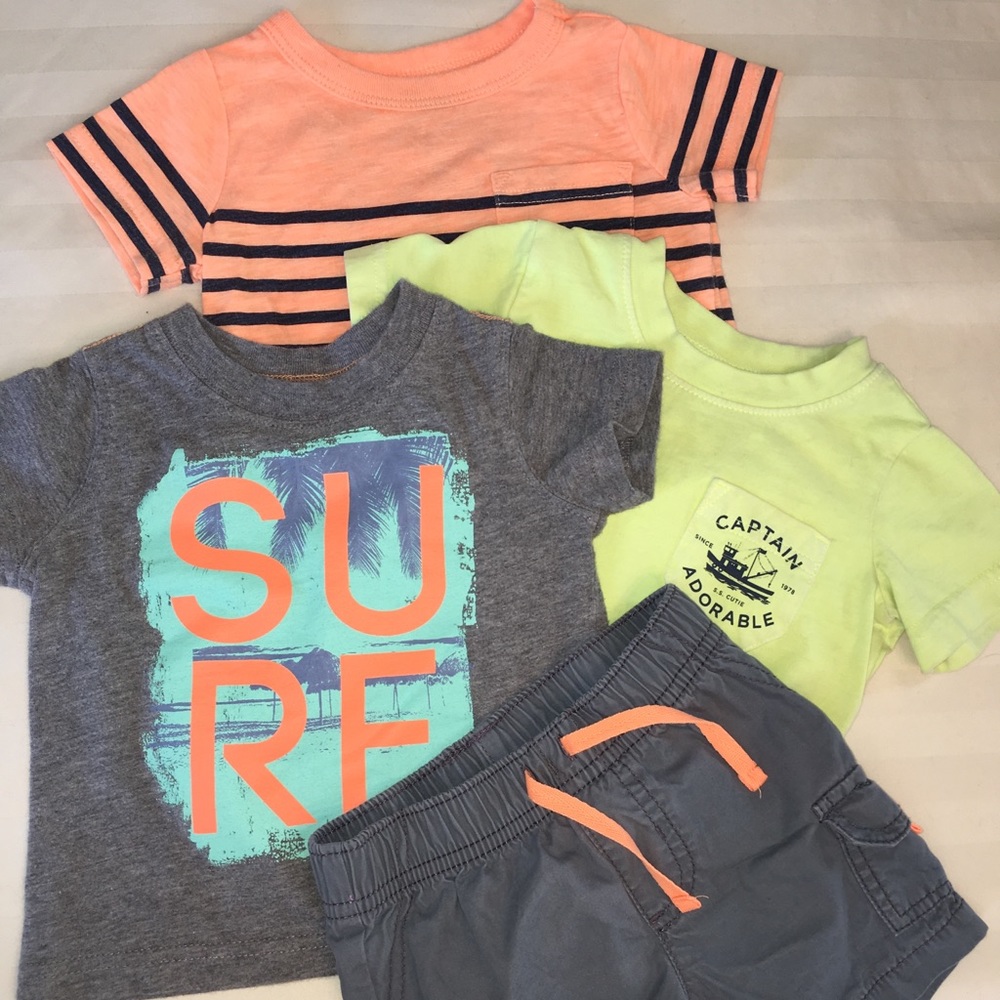 Neon summer shirts and shorts 6m